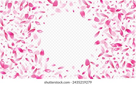 Purple Sakura Vector Transparent Background. Apple Fall Card. Petal SummerDrop Template. Heart Romance Texture. Light Confetti Rain Cover.