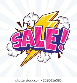 Purple Sale 3D Text Comic Cartoon Vector Design Template