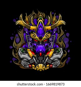 purple samurai robot head illustration illustration design