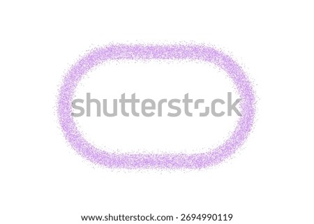 Purple sand dust horizontal frame. Lilac dotwork border. Violet oval text box. Dry powder geometric callout. Vector illustration on transparent background.