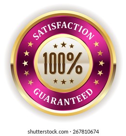 Purple satisfaction badge with gold border on white background
