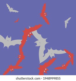 Purple Scary Chaos Night Art Flying Bats Fabrics. Grey Creepy Attack Pink Halloween Art Illustration. Motion Spooky Colorful Eyes Retro Bats Vector Design Pic. Sky Red Gothic Print Wallpaper.