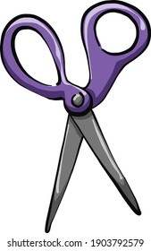 Purple scissors, illustration, vector on a white background.