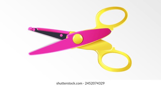 Purple scissors for school, office or workshop 3D icon. Tool for creative work or hobby 3D vector illustration on white