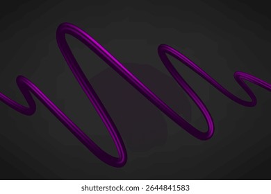 Purple scribble ribbon isolated on dark background. 3d vector illustration