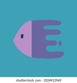 purple sea fish logo blue background
