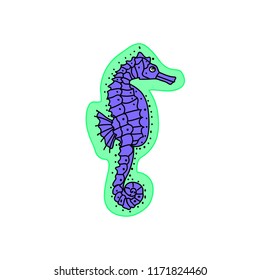 Purple seahorse, background white and green, vector