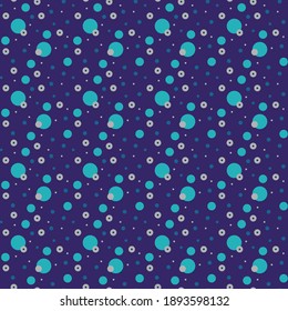 purple seamless background with blue, gray, white and dark blue polka dots