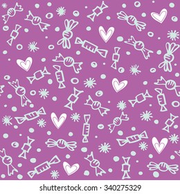purple Seamless candies pattern Hand drawn color doodles