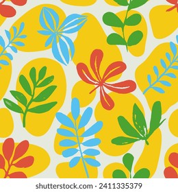 Purple Seamless Classic Decorative Ornament Texture. Yellow Continuous Fashion Blossom Style, Seamless Art. Vibrant Endless Doodle Organic Quill Wallpaper. 