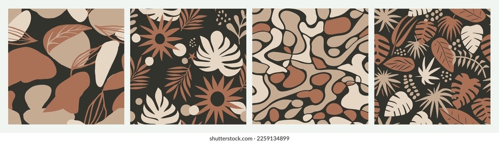 Purple Seamless Color Palm Leaves Pattern. Black Continuous Doodle Fresh Shape, Seamless Vector. Light Seamless Contemporary Artistic Decor Wallpaper. 