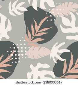 Purple Seamless Color Plant Paint Pattern. Hippie Seamless Summer Branch Artwork, Seamless Texture. Bright Endless Abstract Tropic Ornament Art. 