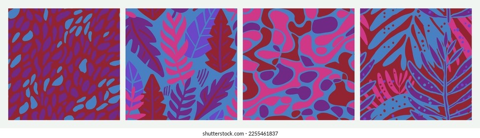 Purple Seamless Creative Artistic Decor Backdrop. Vibrant Continuous Contemporary Simple Fabrics, Seamless Print. Blue Repeated Doodle Graphic Shape Pattern. 