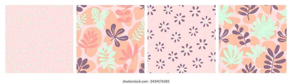 Purple Seamless Decoration Beauty Ornament Wallpaper. Yellow Endless Doodle Graphic Invitation, Seamless Collection. Pink Seamless Fashion Jungle Paint Art. 