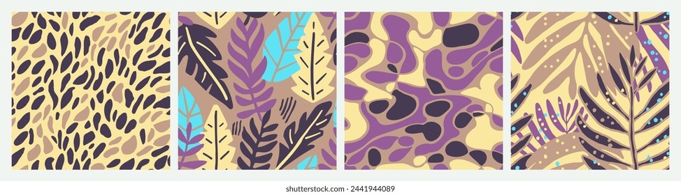 Purple Seamless Decoration Isolated Scribble Texture. Black Repeated Elegant Organic Leaves, Seamless Wallpaper. Colorful Continuous Abstract Vintage Shape Print. 
