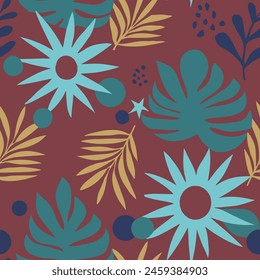 Purple Seamless Decoration Modern Template Background. Pastel Repeated Nature Simple Fabrics, Seamless Print. Orange Repetitive Summer Beauty Surface Vector. 