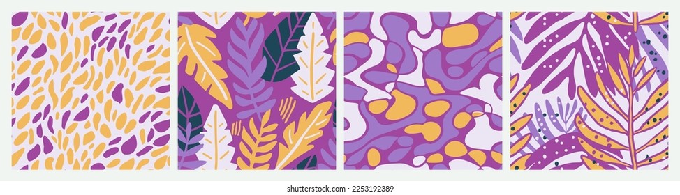 Papel de fondo morado de caracol con burbujas de garganta. Colores Aislados De Color Sin Margen Negro, Colección Sin Marea. Conjunto De Elementos De Playa Elegante Y De Color Naranja. 