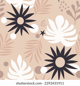Purple Seamless Elegant Flora Artwork Vector. Yellow Endless Decoration Blossom Textile, Seamless Art. Green Continuous Creative Tree Element Wallpaper. 