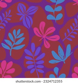 Purple Seamless Elegant Garden Scribble Print. Dark Repetitive Decoration Beauty Fabrics, Seamless Wallpaper. Hippie Repeated Creative Blossom Lines Texture. 