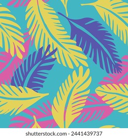 Purple Seamless Elegant Graphic Leaves Pattern. Vibrant Repetitive Nature Jungle Fabrics, Seamless Print. Light Repeated Color Retro Invitation Vector. 