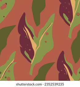 Purple Seamless Elegant Tropic Illustration Backdrop. Hippie Repeated Color Organic Shape, Seamless Background. Pink Seamless Classic Retro Quill Vector. 