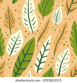 Purple Seamless Exotic Feathers Invitation Design. Orange Repeated Organic Quill Surface, Seamless Vector. Yellow Repetitive Beautiful Plumage Watercolor Wallpaper. Feathers