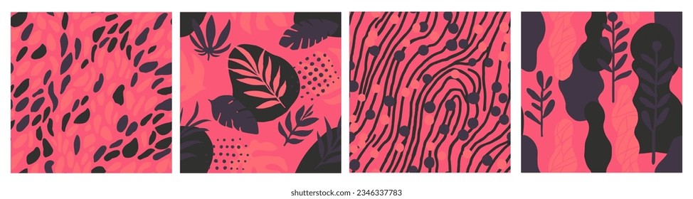 Purple Seamless Fashion Branch Element Background. Light Continuous Classic Tree Style, Seamless Collection. Blue Endless Elegant Bloom Invitation Set. 