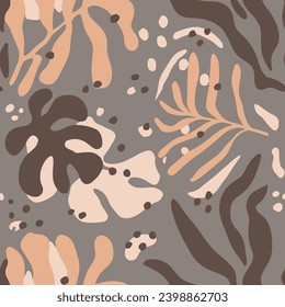Purple Seamless Fashion Modern Ornament Background. Orange Endless Nature Isolated Fabrics, Seamless Print. Colorful Continuous Color Trendy Element Backdrop. 