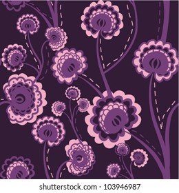 Purple seamless floral background with stylized flowers. (vector)