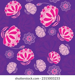 Patrón floral morado sin fisuras, estilo indio, multipropósito 
