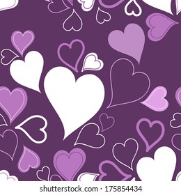 Purple seamless hearts pattern or background made form lots of irregular hearts