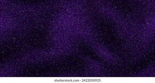 Purple seamless lurex pattern with metallic splashes. Shiny fabric texture with synthetic fiber and sequins. Sparkle elegant background. Vector illustration