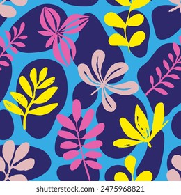 Purple Seamless Nature Simple Surface Pattern. Blue Endless Summer Branch Lines, Seamless Print. Hippie Repeated Creative Decorative Shape Art. 