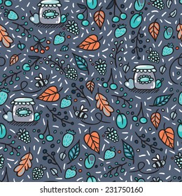 Purple seamless pattern with berries and jam.