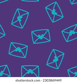 Purple seamless pattern with blue outline envelopes