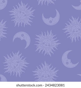 Purple seamless pattern with celestial design