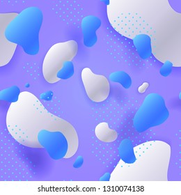 Lila Nahtloses Muster. Farbverlauf. Abstrakter geometrischer Hintergrund. Flüssigformzusammensetzung und flüssige Formen. EPS10. Vektorgrafik. Blau und Weiß.
