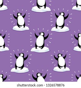 Purple seamless pattern with cute penguins for seamless background.