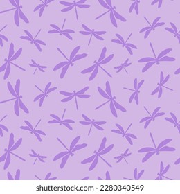 Purple seamless pattern with purple dragonflies