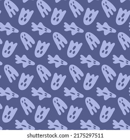 Purple seamless pattern with ghost boogie symbol halloween holiday lilac background