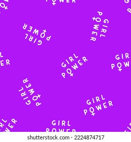 Purple seamless pattern with girl power text. Feminist print for fabric, clothes or home decor.