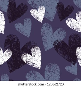 purple seamless pattern with grunge hearts