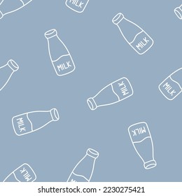 Purple seamless pattern with outline milk bottles