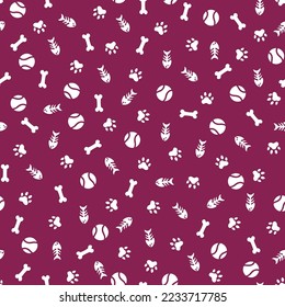 Purple seamless pattern with pet elements