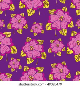 purple seamless pattern with pink flowers