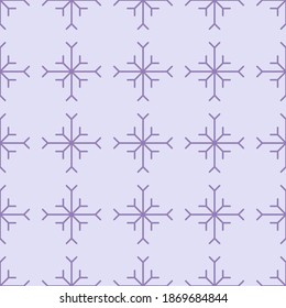 Purple seamless pattern with simple purple snowflakes for Christmas and New Year design, wrapping paper, wallpapers. 