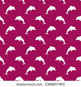 Purple seamless pattern with white dolphins