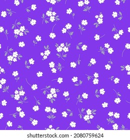 Purple seamless pattern with white flowers.