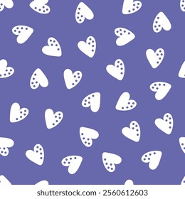 Purple seamless pattern with white hand drawn hearts