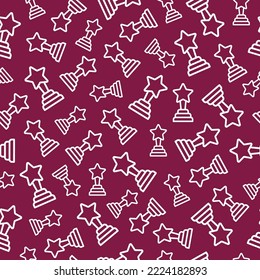 Purple seamless pattern with white outline trophy.